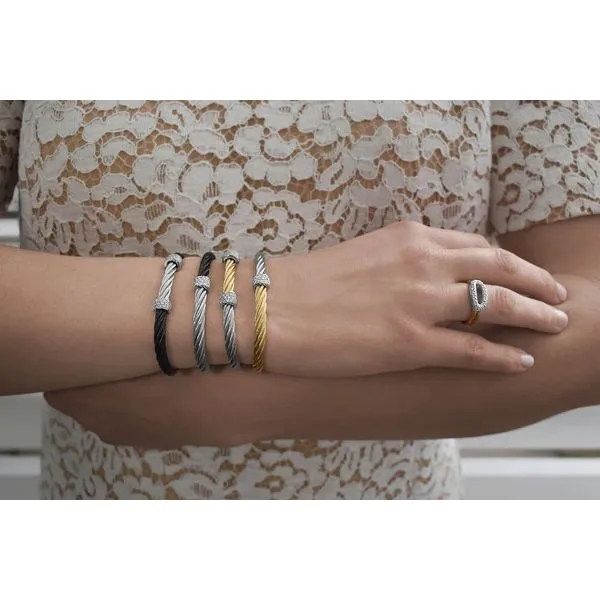 ALOR White Gold, Diamond, And Black & Grey Cable Cuff Image 2 SVS Fine Jewelry Oceanside, NY