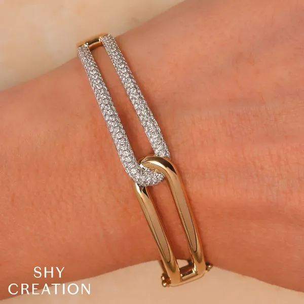 Shy Creation Yellow Gold Diamond Pave Bangle Image 2 SVS Fine Jewelry Oceanside, NY
