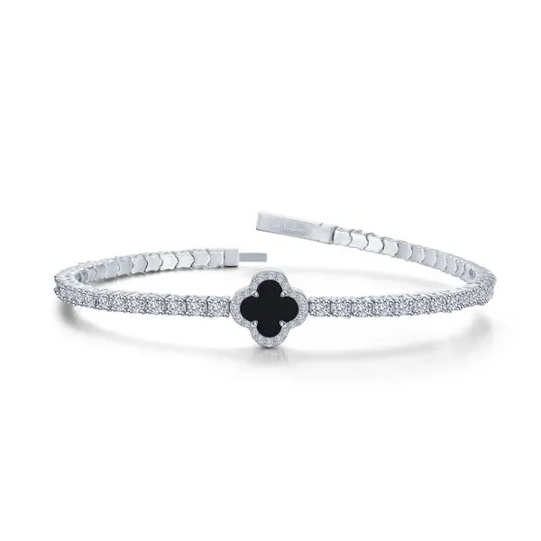 Lafonn Simulated Diamond and Onyxl Clover Station FlexTennis Bracelet, 2.40ctw SVS Fine Jewelry Oceanside, NY
