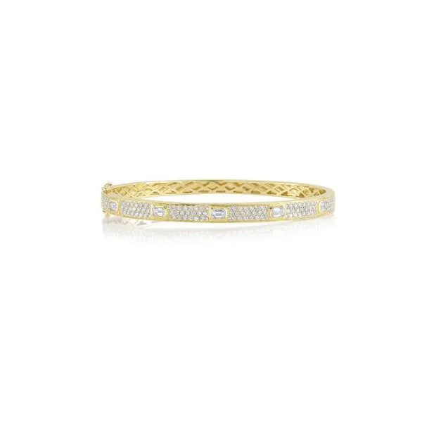 Shy Creation Yellow Gold Diamond Emerald Bangle SVS Fine Jewelry Oceanside, NY