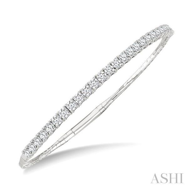 White Gold Diamond Halfway Straight Flex Bangle SVS Fine Jewelry Oceanside, NY