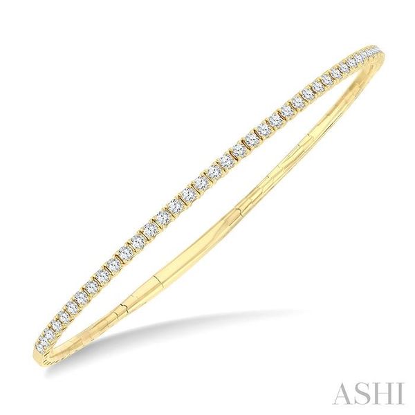 Yellow Gold Diamond Halfway Straight Flex Bangle SVS Fine Jewelry Oceanside, NY