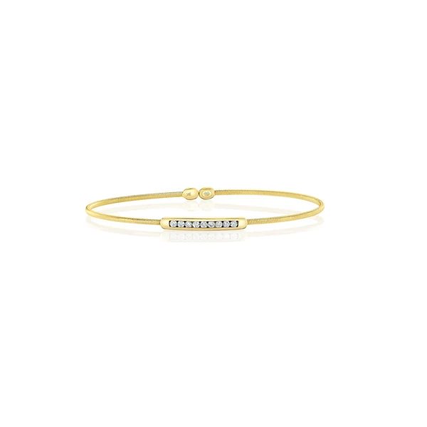 Shy Creation Yellow Gold And Diamond Bar Bangle SVS Fine Jewelry Oceanside, NY