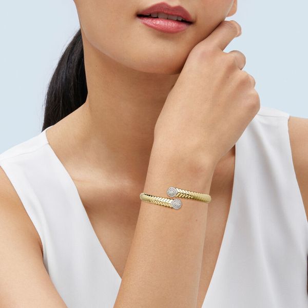Yellow & White Gold Polished Diamond Bangle Image 2 SVS Fine Jewelry Oceanside, NY