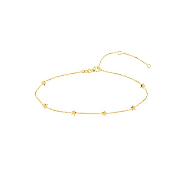 Yellow Gold Six Mini Star Station Anklet, 10