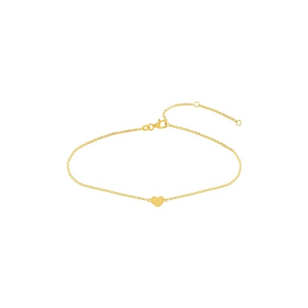 Yellow Gold Mini Engravable Heart On Rolo Chain Anklet SVS Fine Jewelry Oceanside, NY