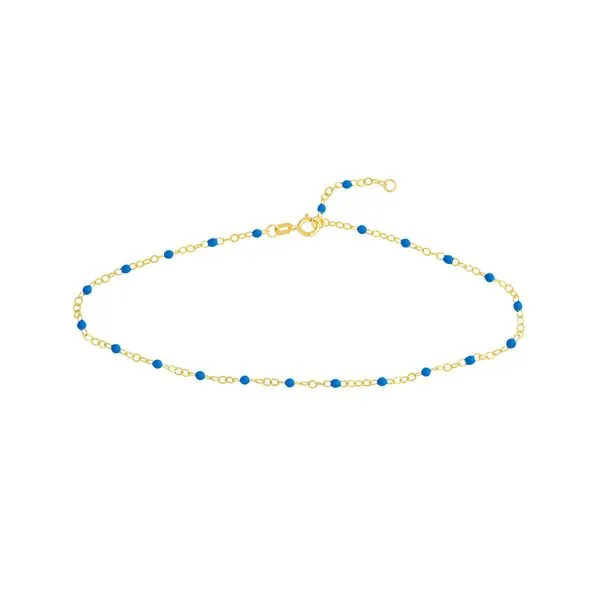 Yellow Gold & Cobalt Enamel Bead Anklet, 10