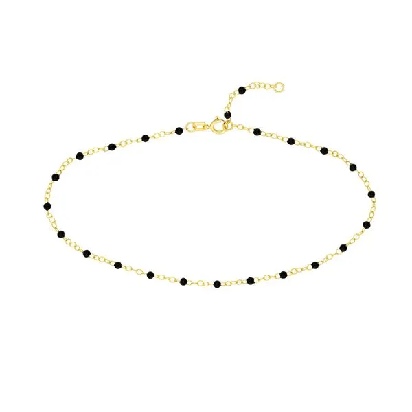 Yellow Gold & Black Enamel Bead Anklet, 10