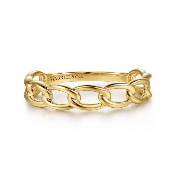 Gabriel & Co. Contemporary Yellow Gold Link Chain Ring SVS Fine Jewelry Oceanside, NY