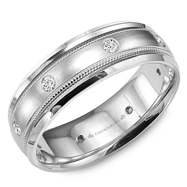 Crown Ring Men's 14K White Gold & Diamond Wedding Band SVS Fine Jewelry Oceanside, NY