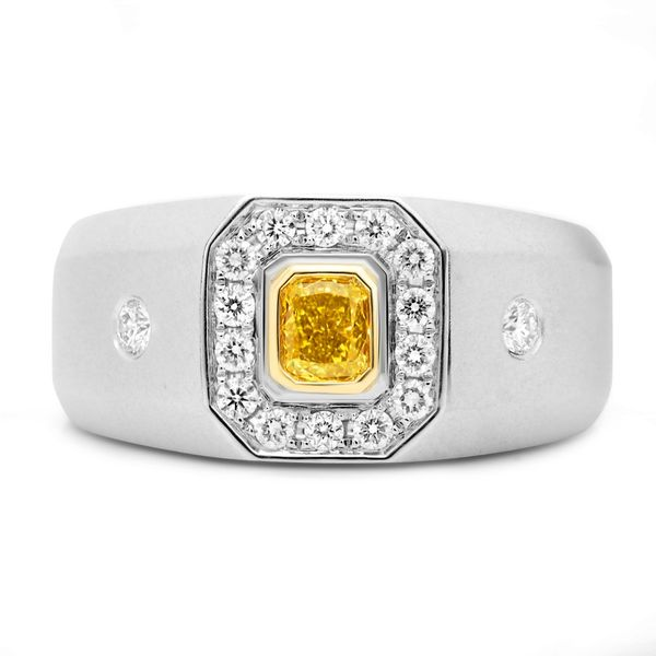 Men's White & Yellow Gold Sandblasted Diamond Ring SVS Fine Jewelry Oceanside, NY