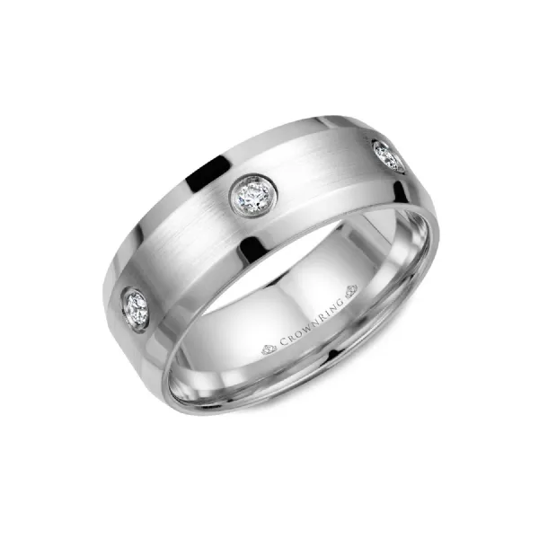 Crown Ring Men's 14K White Gold & Diamond Wedding Band SVS Fine Jewelry Oceanside, NY