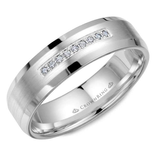 Crown Ring Men's 14K White Gold & Diamond Wedding Band SVS Fine Jewelry Oceanside, NY