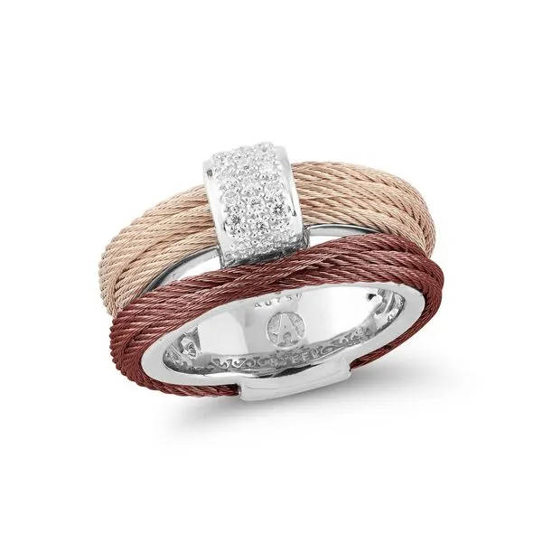 ALOR Carnation & Burgundy Cable & Diamond Ring SVS Fine Jewelry Oceanside, NY