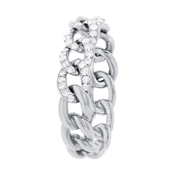 Shy Creation White Gold And Diamond Chain Ring, Size 7 Image 3 SVS Fine Jewelry Oceanside, NY