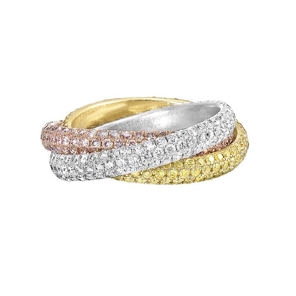 18K Tri-Colored Interlocking Diamond Ring Image 4 SVS Fine Jewelry Oceanside, NY