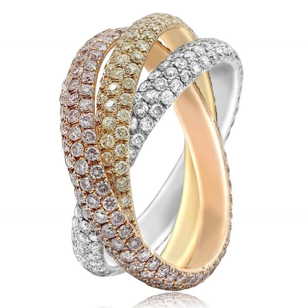 18K Tri-Colored Interlocking Diamond Ring Image 3 SVS Fine Jewelry Oceanside, NY