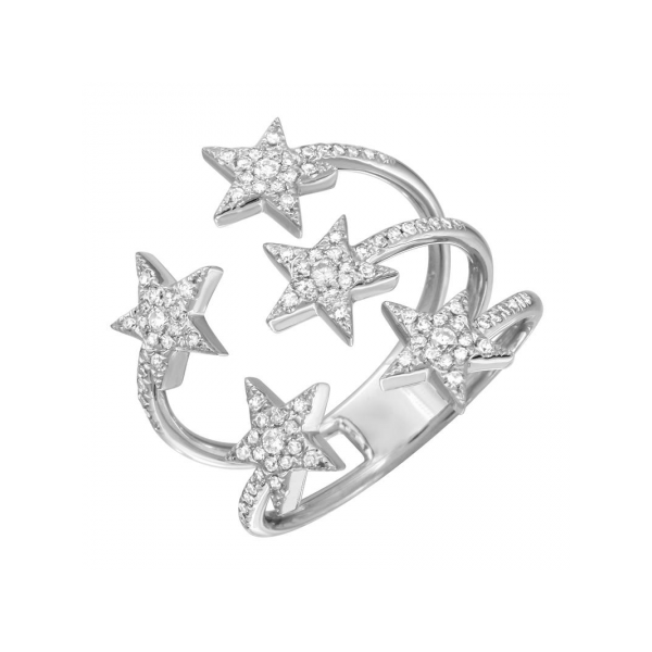 14K White Gold & Diamond Stars Ring, 0.38Cttw, Size 6.75 SVS Fine Jewelry Oceanside, NY