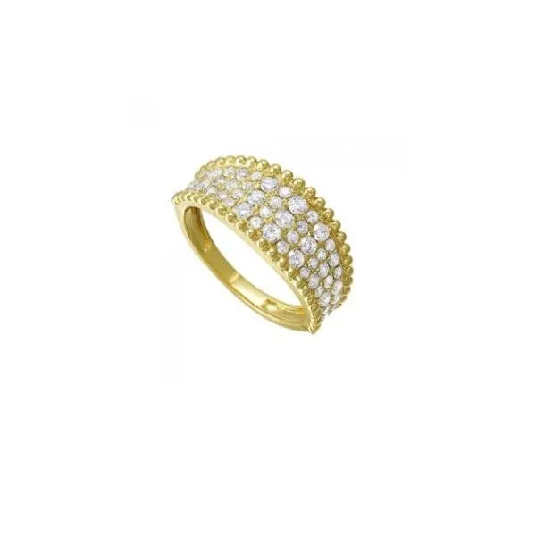 Yellow Gold Diamond Studded Milgrain Ring SVS Fine Jewelry Oceanside, NY