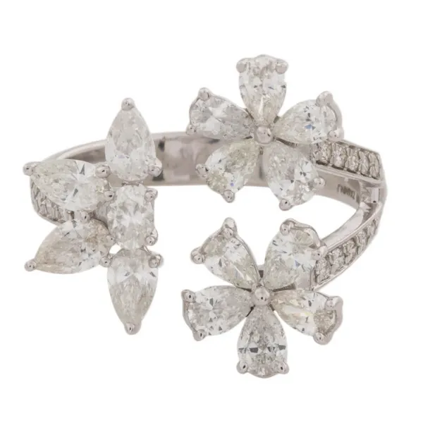 White Gold Diamond Flower Ring, 1.68Cttw, Size 7.5 SVS Fine Jewelry Oceanside, NY
