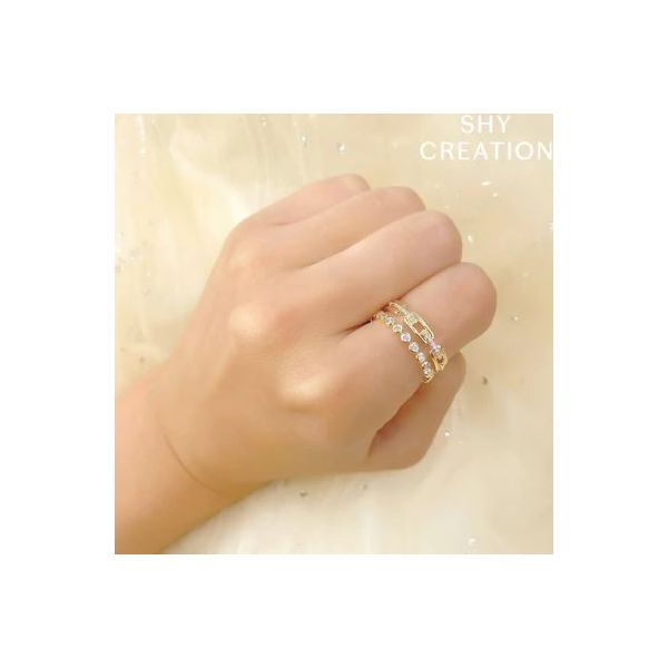Shy Creation Yellow Gold Diamond Link Bezel Ring Image 2 SVS Fine Jewelry Oceanside, NY