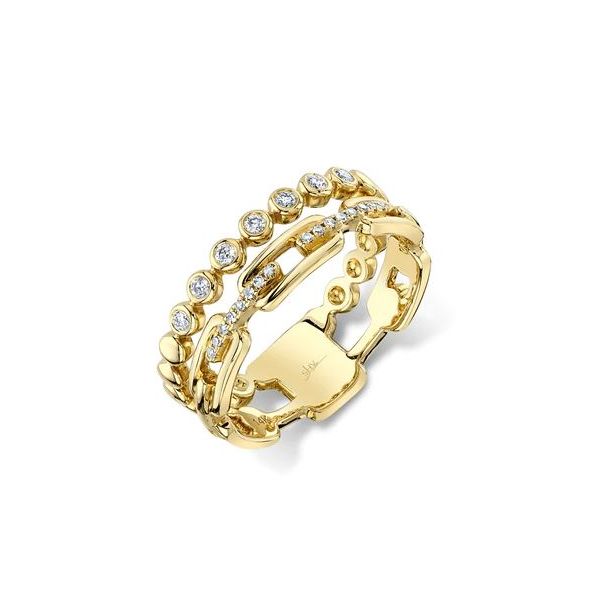 Shy Creation Yellow Gold Diamond Link Bezel Ring SVS Fine Jewelry Oceanside, NY