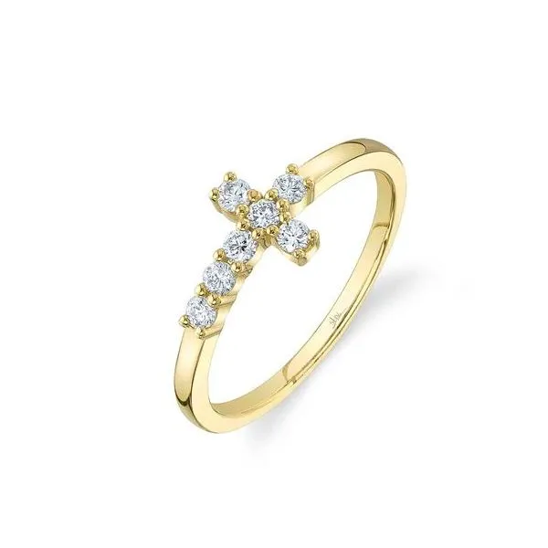 Shy Creation Yellow Gold Diamond Cross Ring