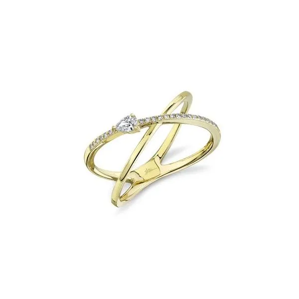 Shy Creation Yellow Gold Diamond Pear X Ring