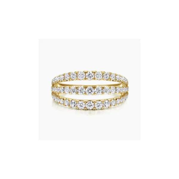 Gabriel Lusso Yellow Gold Three Row Diamond Ring SVS Fine Jewelry Oceanside, NY