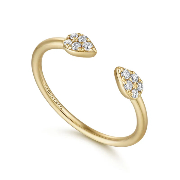 Gabriel & Co. Yellow Gold Teardrop Pave Diamond Split Ring Image 3 SVS Fine Jewelry Oceanside, NY