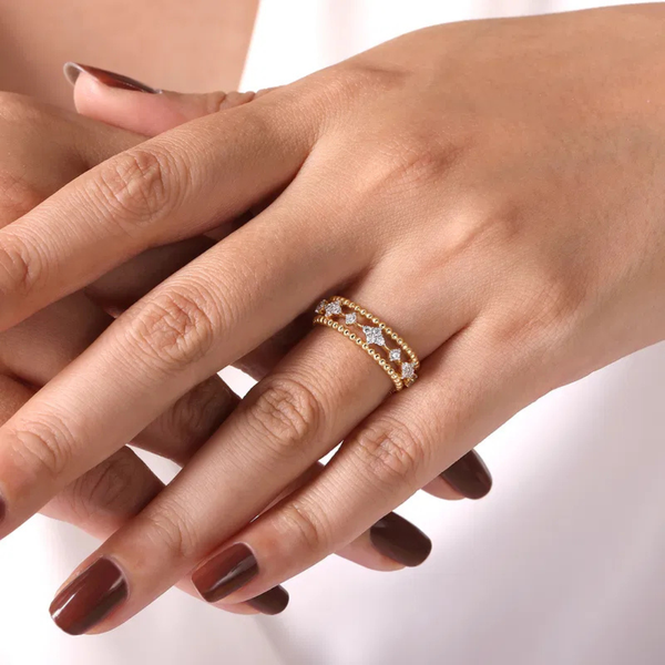 Gabriel & Co. 14K Yellow Gold Diamond and Bujukan Bead Easy Stackable Ring Image 5 SVS Fine Jewelry Oceanside, NY