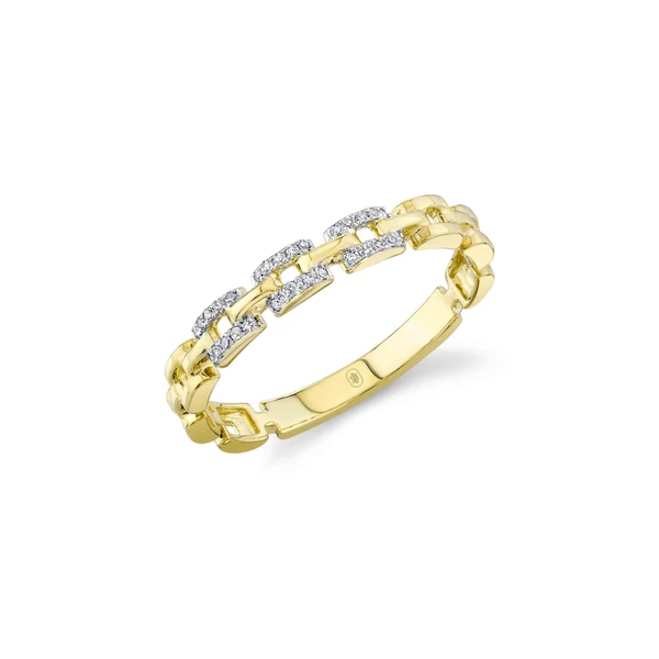 Shy Creation Yellow Gold Diamond Link Ring SVS Fine Jewelry Oceanside, NY