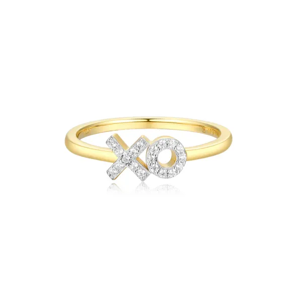 Lab Grown Diamond Yellow Gold Plated XO Stackable Ring, .09ctw SVS Fine Jewelry Oceanside, NY
