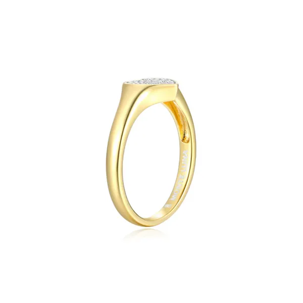 Lab Grown Diamond Yellow Gold Plated Heart Signet Ring, .10ctw Image 2 SVS Fine Jewelry Oceanside, NY