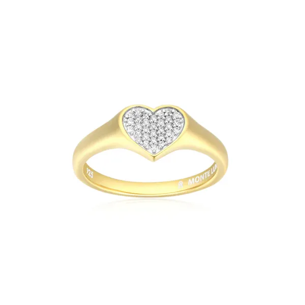 Lab Grown Diamond Yellow Gold Plated Heart Signet Ring, .10ctw Image 4 SVS Fine Jewelry Oceanside, NY
