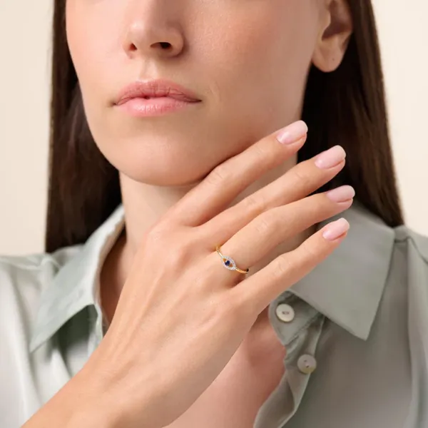 Lab Grown Diamond Yellow Gold Plated Evil Eye Ring, .10ctw Image 4 SVS Fine Jewelry Oceanside, NY