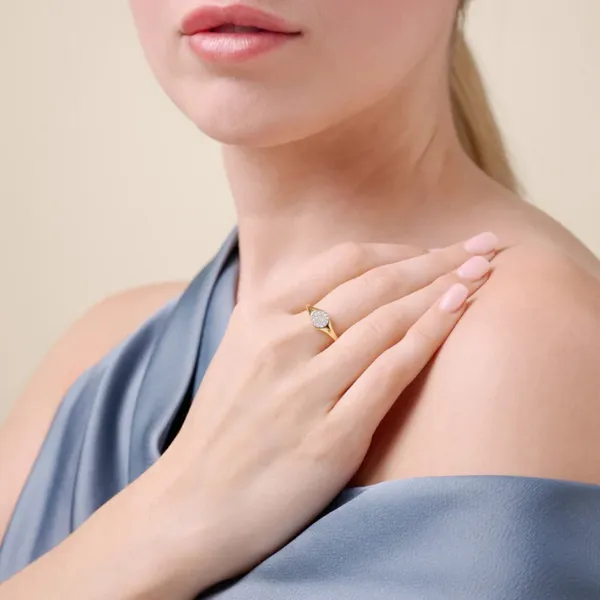 Lab Grown Diamond Yellow Gold Plated Signet Ring Image 3 SVS Fine Jewelry Oceanside, NY