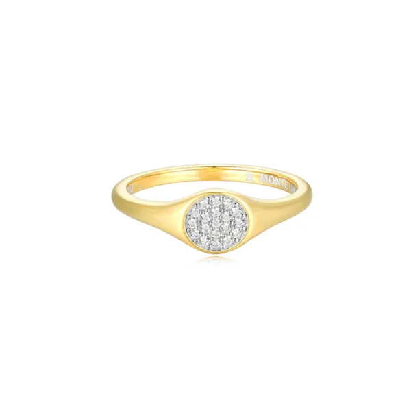 Lab Grown Diamond Yellow Gold Plated Signet Ring SVS Fine Jewelry Oceanside, NY