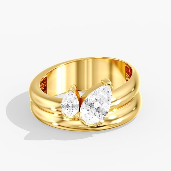 Yellow Gold Aura Pear Duo Lab Grown Diamond Ring SVS Fine Jewelry Oceanside, NY