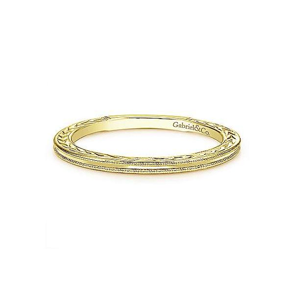 Gabriel & Co. Stackable 14K Yellow Gold Engraved Ring SVS Fine Jewelry Oceanside, NY