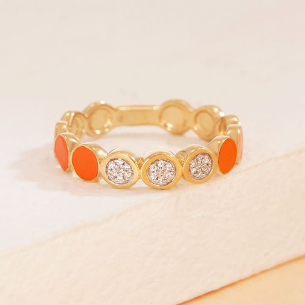 Ella Stein Orange Enamel Diamond Ring, 6.5 Image 3 SVS Fine Jewelry Oceanside, NY