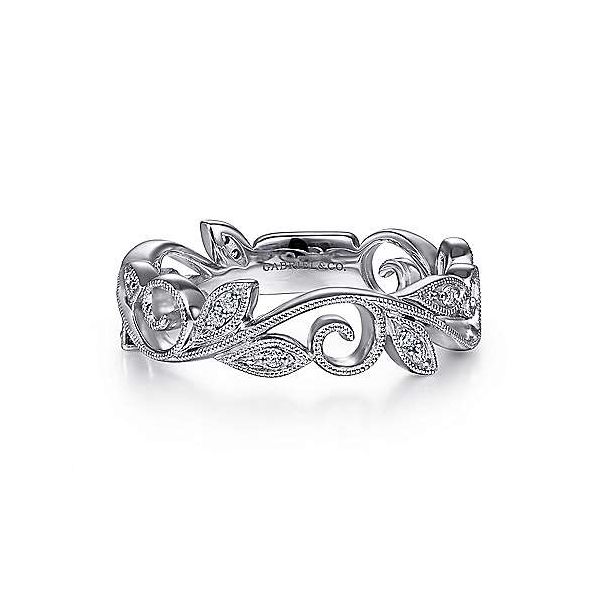Gabriel & Co. Stackable White Gold Floral Diamond Ring SVS Fine Jewelry Oceanside, NY