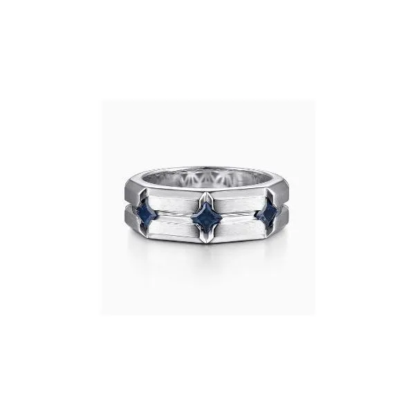Gabriel Contemporary Mens Sterling Silver & Sapphire Ring