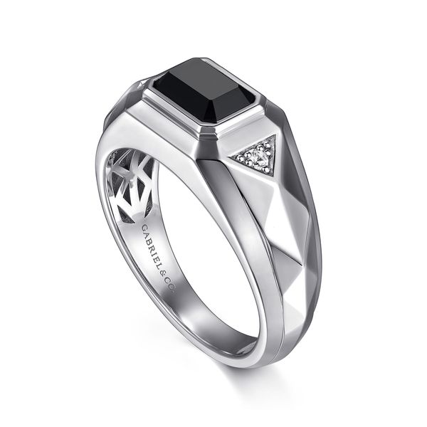 Gabriel Facets Silver, Onyx, & White Sapphire Ring Image 3 SVS Fine Jewelry Oceanside, NY