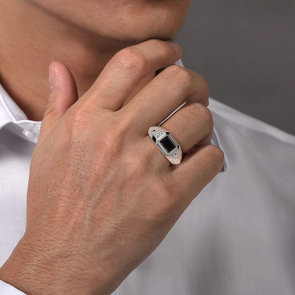 Gabriel Facets Silver, Onyx, & White Sapphire Ring Image 5 SVS Fine Jewelry Oceanside, NY