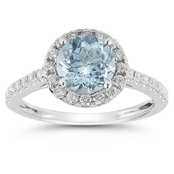 14k White Gold, Diamond and Aquamarine Birthstone Ring - March 0.80Cttw SVS Fine Jewelry Oceanside, NY