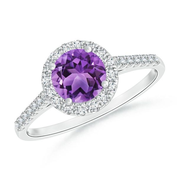 14K White Gold, Amethyst, & Diamond Halo Ring SVS Fine Jewelry Oceanside, NY