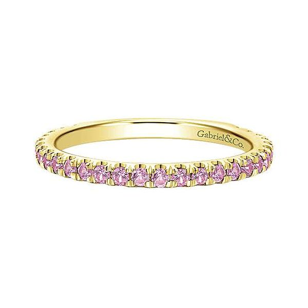 Gabriel & Co. Yellow Gold Pink Sapphire Ring SVS Fine Jewelry Oceanside, NY