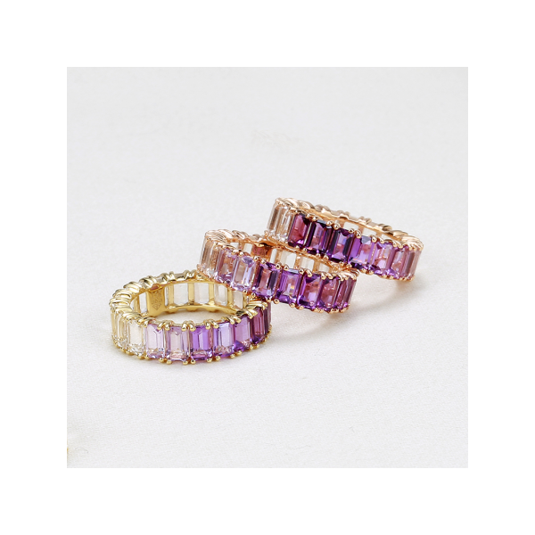 Yellow Gold Amethyst & White Topaz Ombre Eternity Ring Size 6.5 Image 2 SVS Fine Jewelry Oceanside, NY