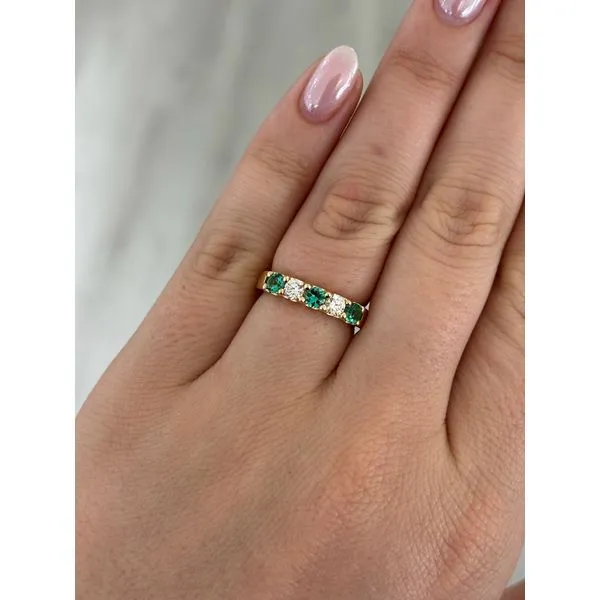 Yellow Gold Emerald and Diamond Band Image 2 SVS Fine Jewelry Oceanside, NY